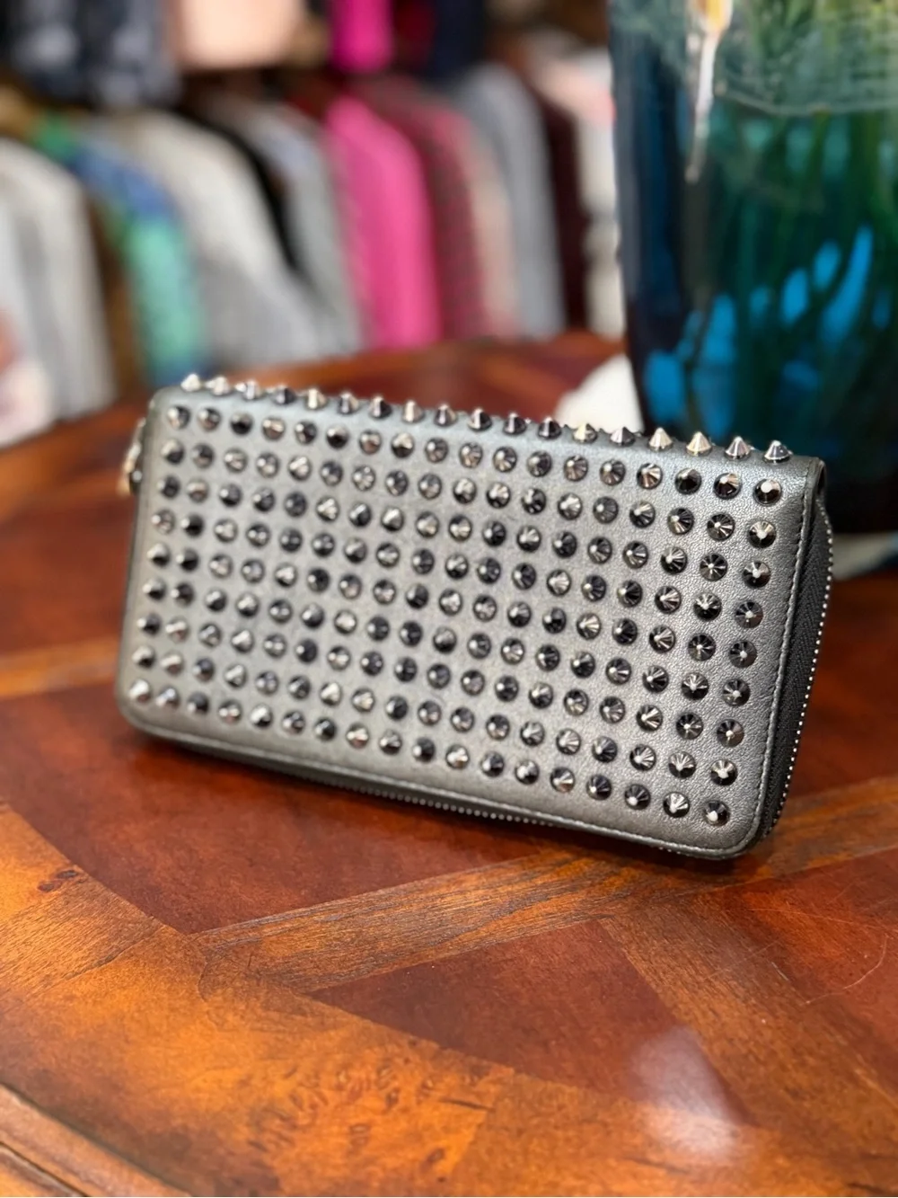 Christian Louboutin Studded Metallic Zip-Around Wallet